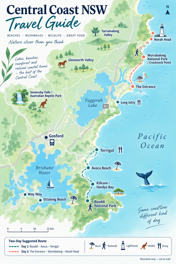 Central Coast NSW attractions and itinerary map